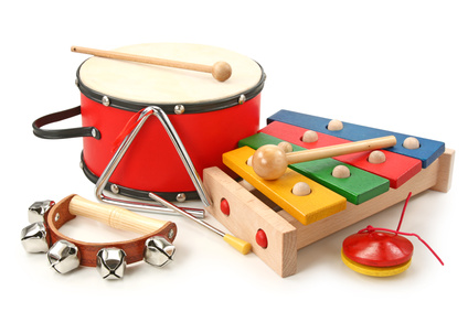 Musical instruments on white background